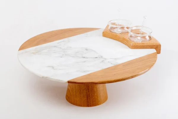 Service Tray with Cup Holder - White / Tray with Wood base with Cup Holder