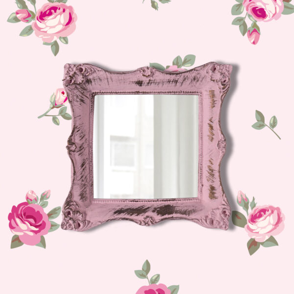 Pretty shabby wall mirror-square chic-pale pink