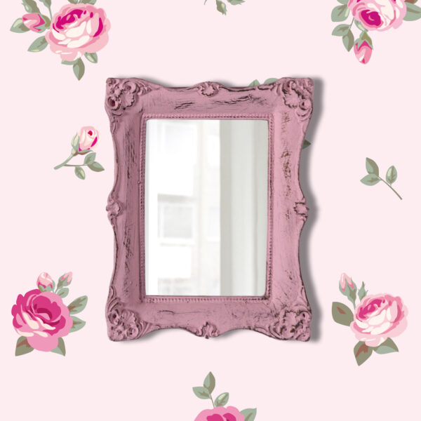 Pretty shabby wall mirror-rectangular chic-pale pink