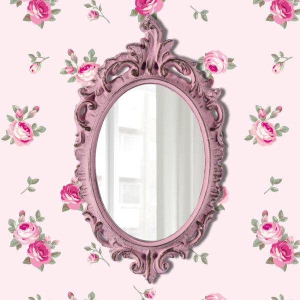 Pretty shabby wall mirror-oval vintage-pale pink