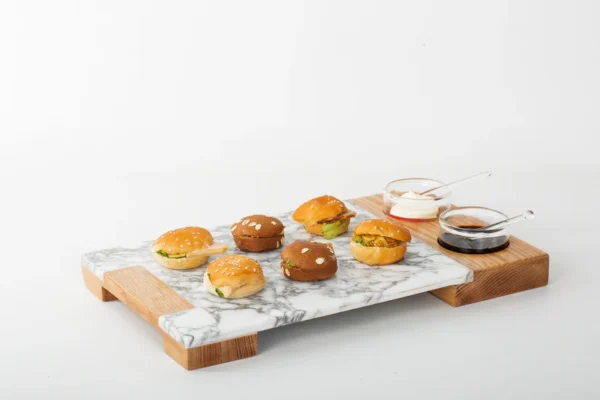 Service Tray Marble with Cup Holder Wood - Cream