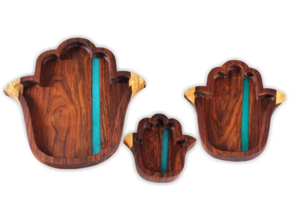 Cultural Blend: Kaf Fatma Wooden Plates Set with Epoxy