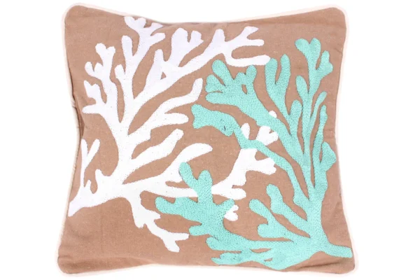 Hand-Embroidered Beach House Algae Cushion