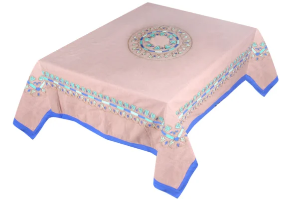 Hand-Embroidered Lotus Tablecloth