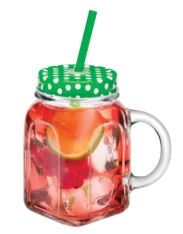 Pasabahce Homemade Jar Mug with Red Lid and Straw