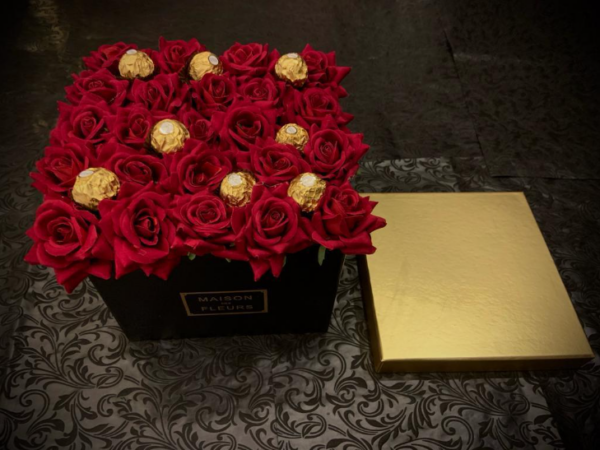 box of flowers and chocolate